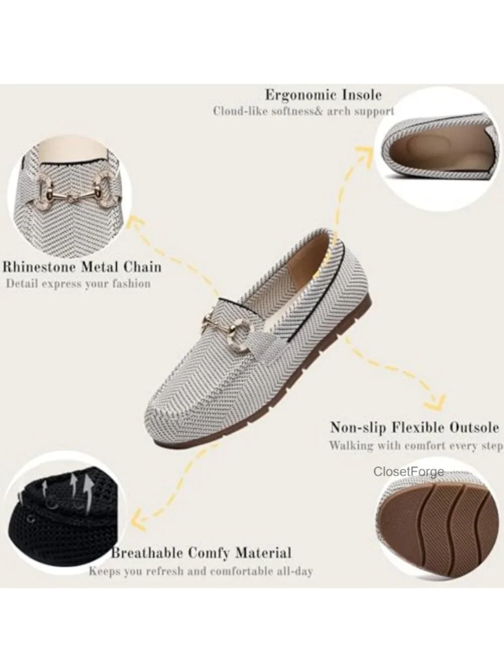 Women's Knit Slip On Loafers – Breathable Mesh Flats w/ Memory Foam Arch Support